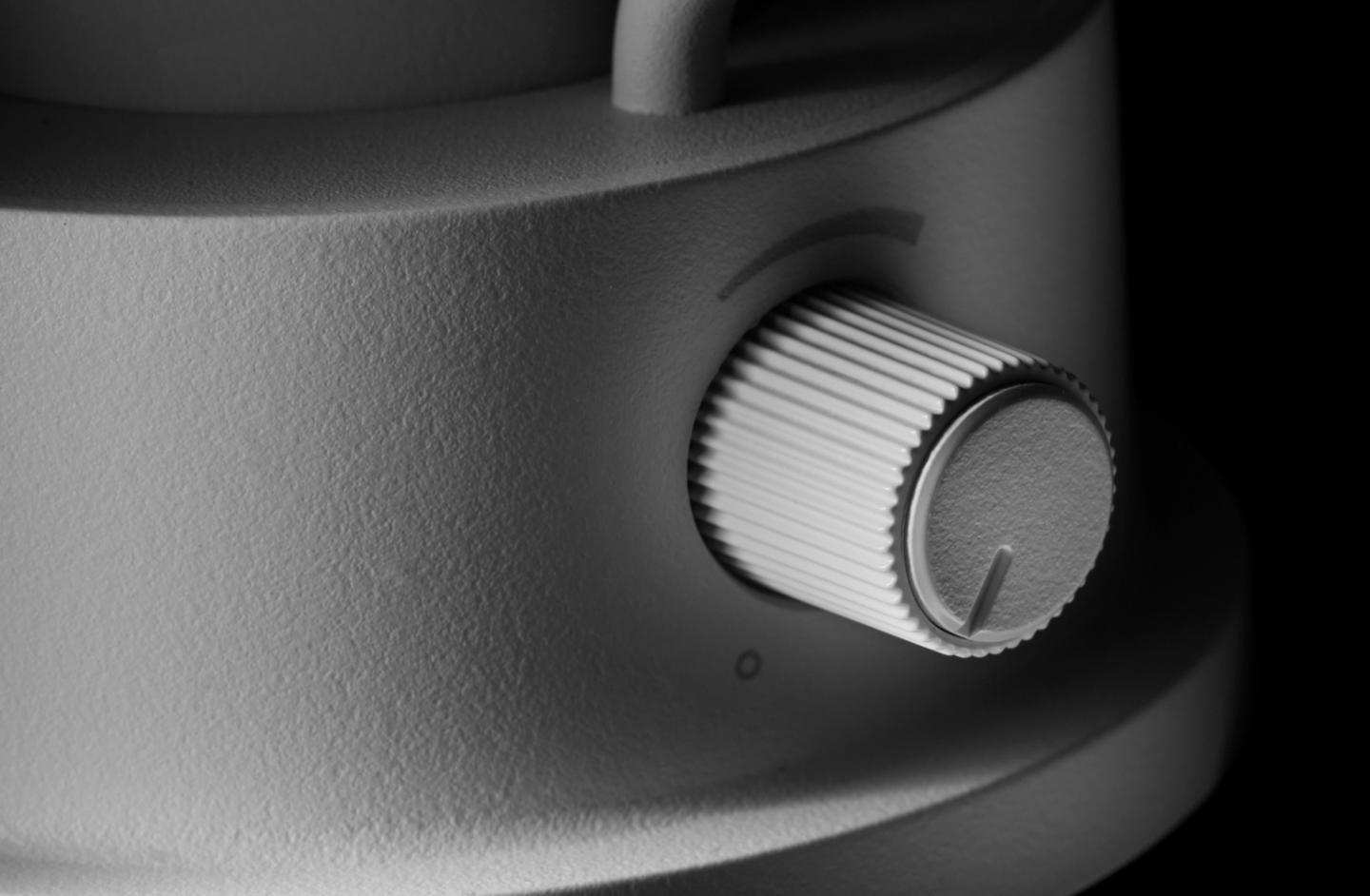 Close-up of the BALMUDA The Lantern’s textured control knob, designed for smooth dimming and intuitive handling.