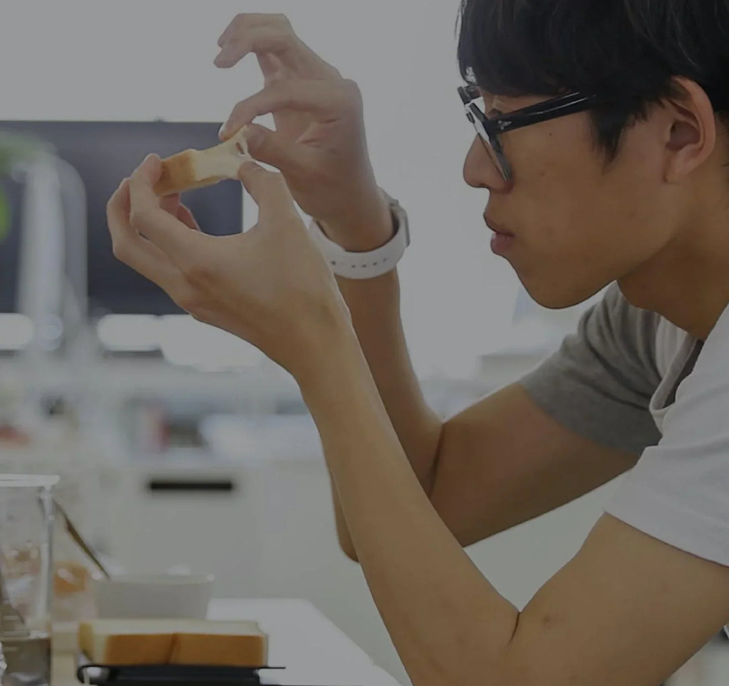 An engineer reviewing a toast consistency after toasting in The Toaster