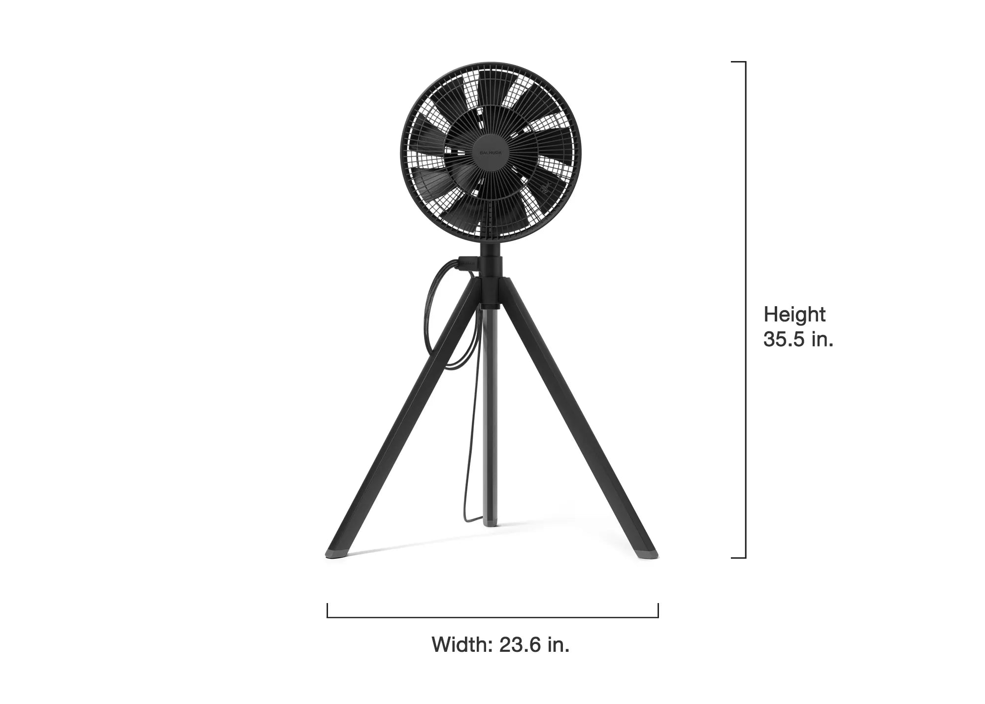 BALMUDA naturewind studio Black front view with dimensions